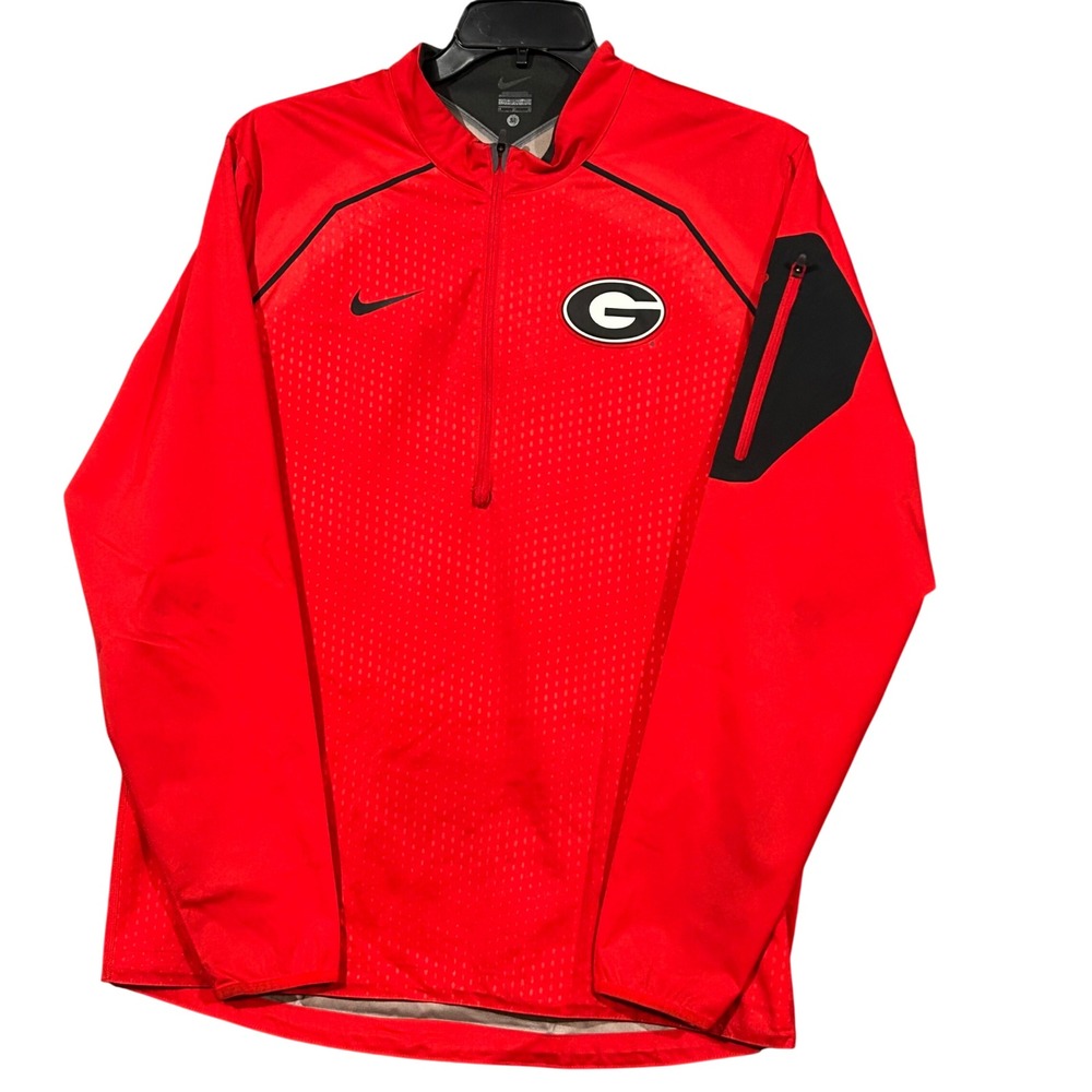 Nike Georgia Bulldogs Mens Medium Red Quarter Zip Pullover Jacket NCAA G Logo